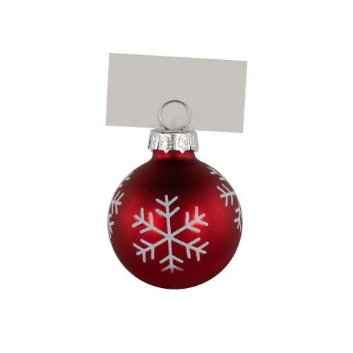 Christmas Glass Ball Ornament with Snowflake Place Card Holders - 2" - Red - Set of 6