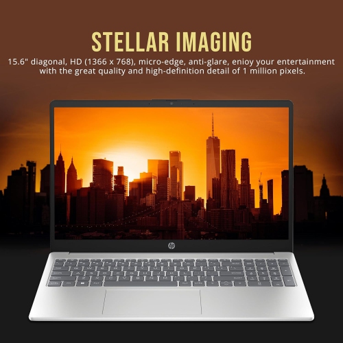 HP 15.6" HD Laptop, Intel Pentium N200, 8GB DDR4 RAM, 288GB Storage, Intel UHD Graphics, Full Size Keyboard,1 Year Office 365, Win 11, Silver