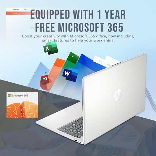 HP 15.6" HD Laptop, Intel Pentium N200, 8GB DDR4 RAM, 288GB Storage, Intel UHD Graphics, Full Size Keyboard,1 Year Office 365, Win 11, Silver