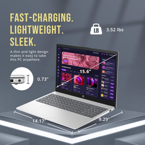 HP 15.6" HD Laptop, Intel Pentium N200, 8GB DDR4 RAM, 288GB Storage, Intel UHD Graphics, Full Size Keyboard,1 Year Office 365, Win 11, Silver