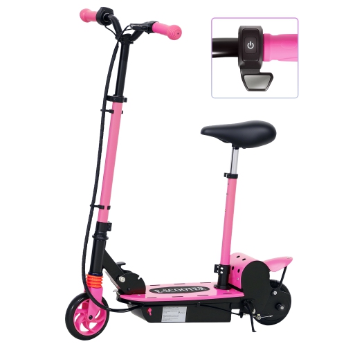 Soozier Foldable Electric Scooter with Seat, E Scooter for Kids Ages 6-14, with 2 Adjustable Heights and Front Suspension, Max 6km Range & 12km/h, UL