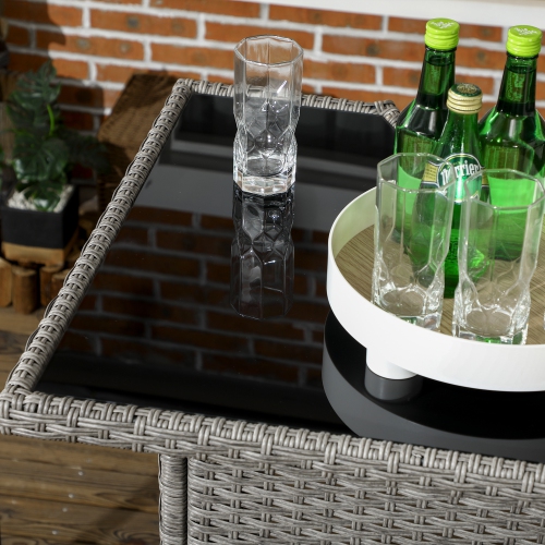 Outsunny 5 Pieces Patio Bar Set, Outdoor PE Rattan Wicker High Top Outdoor Table and Chairs Outdoor Bar Set with Tempered Glass Top Bar Table and