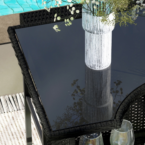 Ensemble de bar de patio Outsunny 5 pièces, table d'extérieur en rotin à dessus élevé en polyéthylène et chaises d'extérieur avec table de bar et