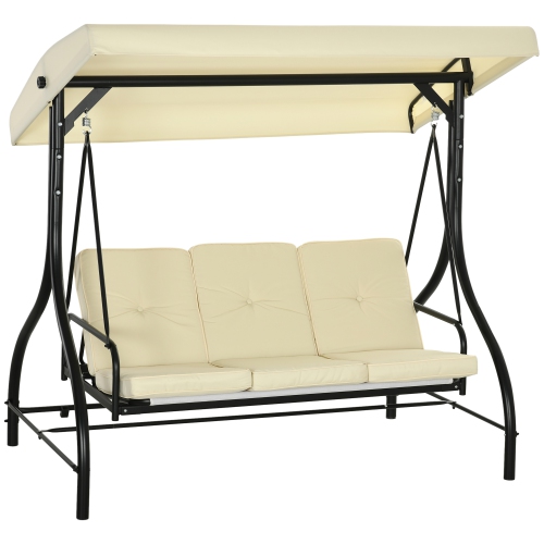 Image 1 of 9.. Outsunny 3 Seater Patio Swing Chair Convertible Cushioned Porch Swing Bed Outdoor Swing with Canopy Beige