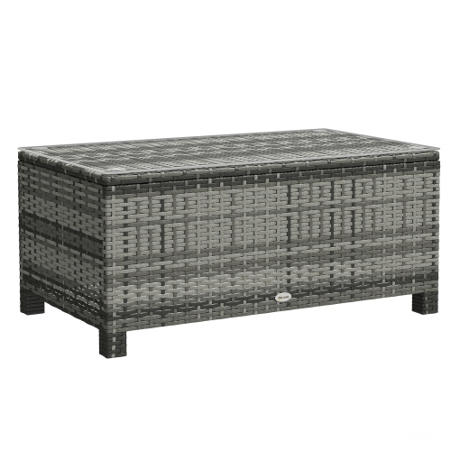 Image 1 of 9.. Outsunny Rattan Coffee Table, Patio Side Table, Hand-woven Wicker Furniture with Tempered Glass Top Outdoor Garden Patio, Grey