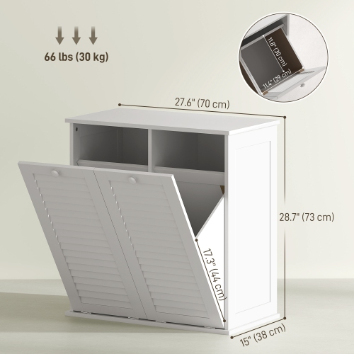 HOMCOM Laundry Cabinet, Laundry Hamper Cabinet with Louvered Doors and 2 Baskets, Bathroom Hamper Cabinet for Laundry Room, Bathroom, White
