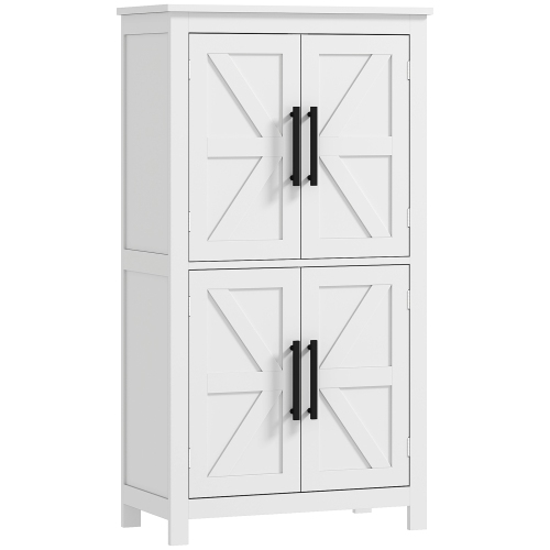 Image 1 de 9.. Armoire de salle de bain Farmhouse de HOMCOM avec portes de grange, armoire de rangement au sol de salle de bain avec tablette réglable, unité de