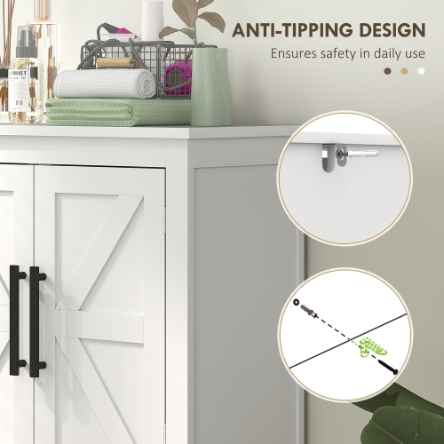 HOMCOM Farmhouse Bathroom Cabinet with Barn Doors, Bathroom Floor Storage Cabinet with Adjustable Shelf, Freestanding Storage Unit, White