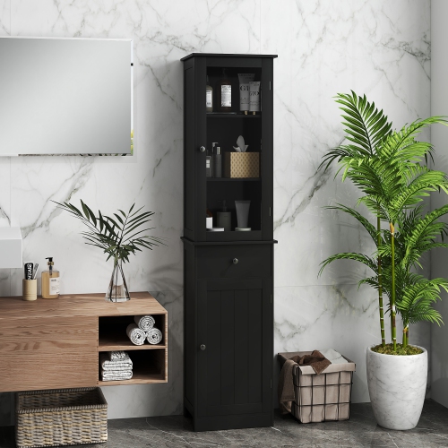 kleankin 68" Tall Bathroom Cabinet, Slim Freestanding Bathroom Storage Cabinet with Acrylic Door, Drawer and Adjustable Shelves for Small Spaces,