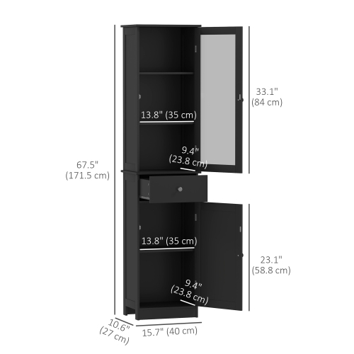 kleankin 68" Tall Bathroom Cabinet, Slim Freestanding Bathroom Storage Cabinet with Acrylic Door, Drawer and Adjustable Shelves for Small Spaces,