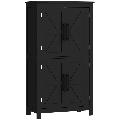 HOMCOM Farmhouse Bathroom Cabinet with Barn Doors, Bathroom Floor Storage Cabinet with Adjustable Shelf, Freestanding Storage Unit, Black