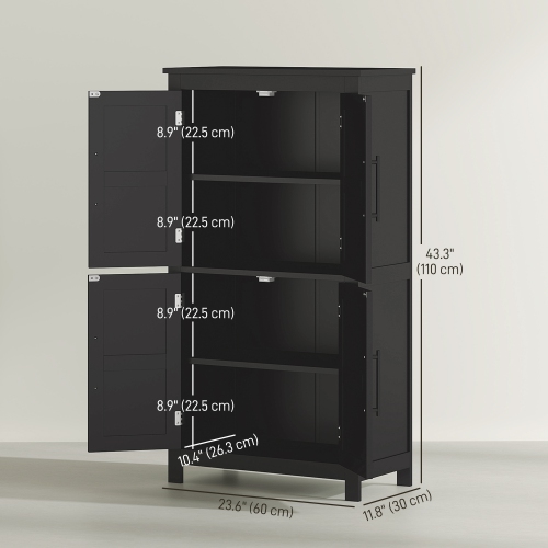 HOMCOM Farmhouse Bathroom Cabinet with Barn Doors, Bathroom Floor Storage Cabinet with Adjustable Shelf, Freestanding Storage Unit, Black