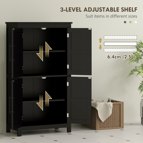 HOMCOM Farmhouse Bathroom Cabinet with Barn Doors, Bathroom Floor Storage Cabinet with Adjustable Shelf, Freestanding Storage Unit, Black