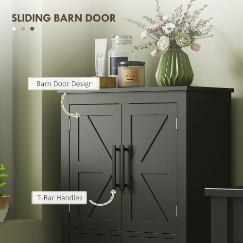 HOMCOM Farmhouse Bathroom Cabinet with Barn Doors, Bathroom Floor Storage Cabinet with Adjustable Shelf, Freestanding Storage Unit, Black