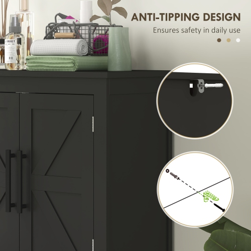 HOMCOM Farmhouse Bathroom Cabinet with Barn Doors, Bathroom Floor Storage Cabinet with Adjustable Shelf, Freestanding Storage Unit, Black