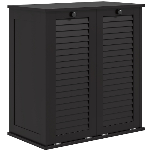HOMCOM Laundry Cabinet, Laundry Hamper Cabinet with Louvered Doors and 2 Baskets, Bathroom Hamper Cabinet for Laundry Room, Bathroom, Black