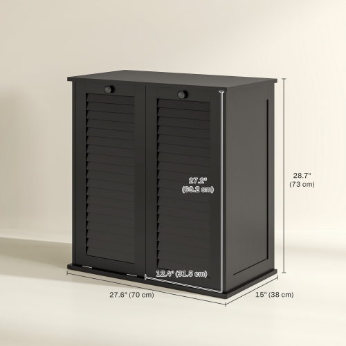 HOMCOM Laundry Cabinet, Laundry Hamper Cabinet with Louvered Doors and 2 Baskets, Bathroom Hamper Cabinet for Laundry Room, Bathroom, Black