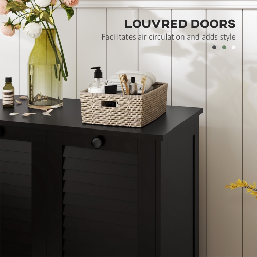 HOMCOM Laundry Cabinet, Laundry Hamper Cabinet with Louvered Doors and 2 Baskets, Bathroom Hamper Cabinet for Laundry Room, Bathroom, Black