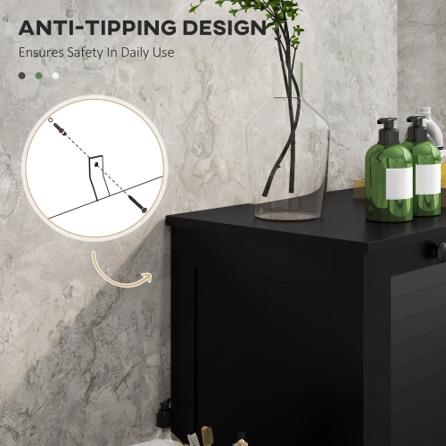 HOMCOM Laundry Cabinet, Laundry Hamper Cabinet with Louvered Doors and 2 Baskets, Bathroom Hamper Cabinet for Laundry Room, Bathroom, Black