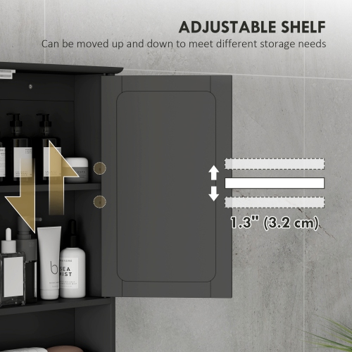 Armoire à pharmacie kleankin, miroir mural pour salle de bain avec portes doubles, tablette ouverte et tablette réglable, armoire murale moderne pour