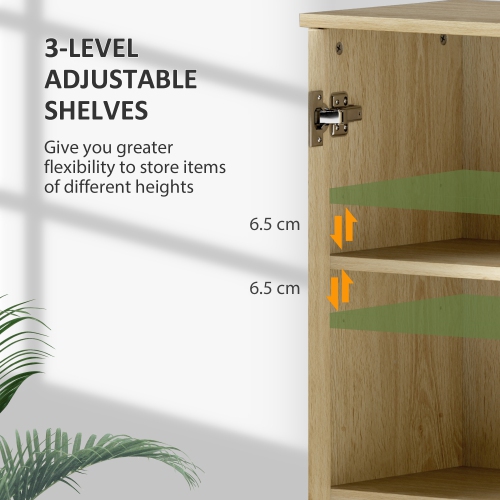 HOMCOM – Armoire garde-manger autonome de 67&nbsp;po, 4 portes en rotin et tablettes ajustables, chêne