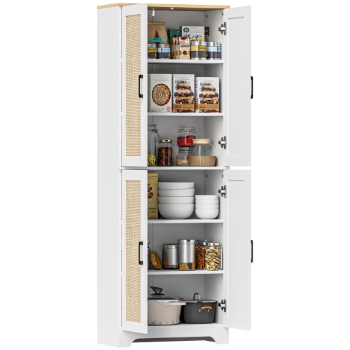 HOMCOM – Armoire garde-manger autonome de 67&nbsp;po, 4 portes en rotin et tablettes réglables, blanc