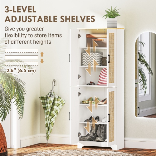 HOMCOM – Armoire garde-manger autonome de 67 po, 4 portes en rotin et tablettes réglables, blanc