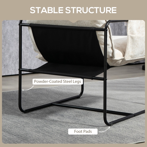 HOMCOM Modern Accent Chair, Upholstered Chenille Armchair with Side Pockets and Solid Steel Frame, Comfy Reading Chair for Bedroom, Living Room, Beige