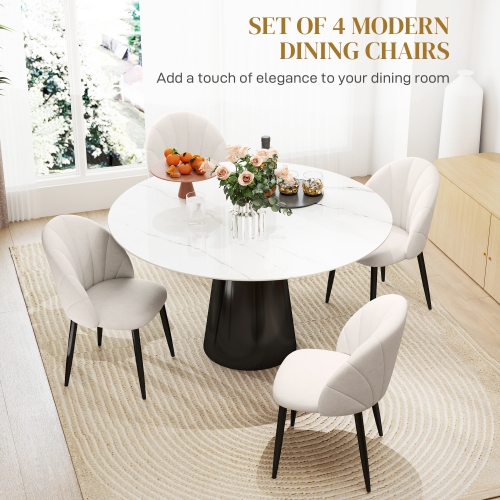HOMCOM Dining Chairs Set of 4, Modern Upholstered Kitchen Chairs with Metal Legs, Shell Backrest and Padded Seat, Side Chairs for Dining Room,