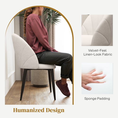 HOMCOM Dining Chairs Set of 4, Modern Upholstered Kitchen Chairs with Metal Legs, Shell Backrest and Padded Seat, Side Chairs for Dining Room,