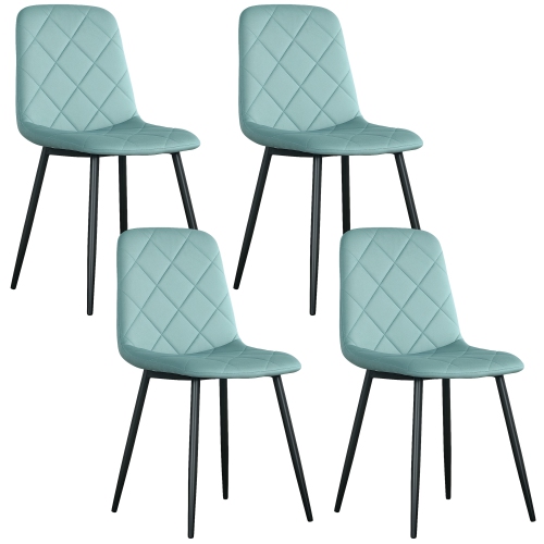 HOMCOM Dining Chairs Set of 4, Upholstered Kitchen Chair with Metal Legs, Modern Dining Room Chairs for Kitchen, Green