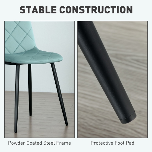 HOMCOM Dining Chairs Set of 4, Upholstered Kitchen Chair with Metal Legs, Modern Dining Room Chairs for Kitchen, Green