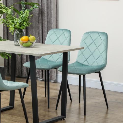HOMCOM Dining Chairs Set of 4, Upholstered Kitchen Chair with Metal Legs, Modern Dining Room Chairs for Kitchen, Green