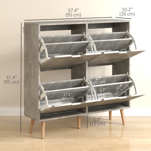 HOMCOM – Armoire à chaussures avec 4 tiroirs rabattables et tablette réglable, armoire de rangement pour chaussures pour entrée, couloir, peut