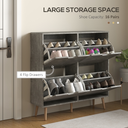 HOMCOM – Armoire à chaussures avec 4 tiroirs rabattables et tablette réglable, armoire de rangement pour chaussures pour entrée, couloir, peut