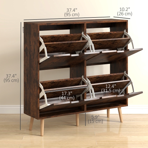 HOMCOM – Armoire à chaussures avec 4 tiroirs rabattables et tablette réglable, armoire de rangement pour chaussures pour entrée, couloir, peut