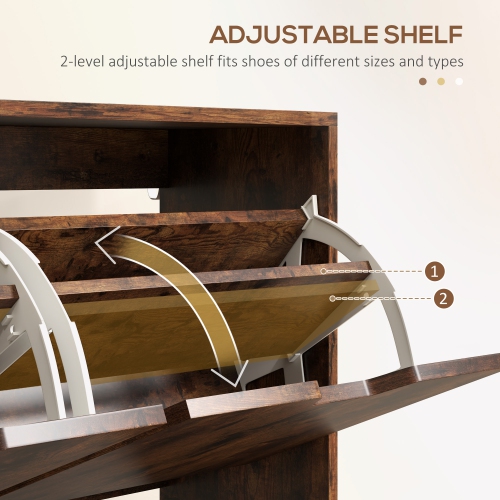 HOMCOM – Armoire à chaussures avec 4 tiroirs rabattables et tablette réglable, armoire de rangement pour chaussures pour entrée, couloir, peut