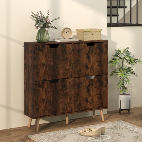 HOMCOM – Armoire à chaussures avec 4 tiroirs rabattables et tablette réglable, armoire de rangement pour chaussures pour entrée, couloir, peut