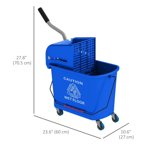 HOMCOM 20-Quart/5 Gallon Compact Mop Bucket with Wringer on Wheels for Floor Cleaning, Separate Dirty and Clean Water, for Home, Apartment, Blue