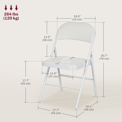 HOMCOM Metal Folding Chairs 2 Pack PU Leather Padded Foldable Chairs Indoor with Cushion for Office Reception Waiting Room Party White