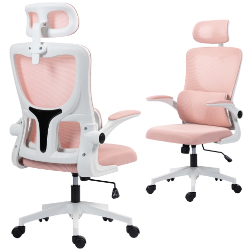 Vinsetto – Chaise de bureau à dossier haut, chaise de bureau d'ordinateur en filet avec appuie-tête rotatif, soutien lombaire, accoudoirs, hauteur ré