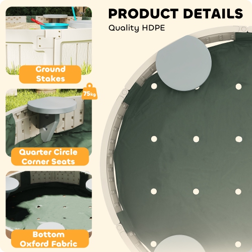 Outsunny Kids Sandbox with Cover, Sandbox Outdoor with Corner Seat, Easy Assembly, Play Sand Station for Backyard, Garden, 48.4" x 48.4" x 8.9",