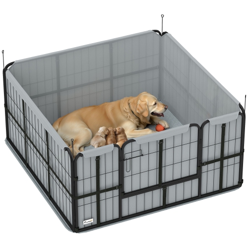 PawHut Whelping Box for Dogs and Puppies, 23.5"H, 4 Panels Puppy Playpen with Windproof Oxford Fabric Cloth, Washable Pee Pad, Pet Playpen with Door,