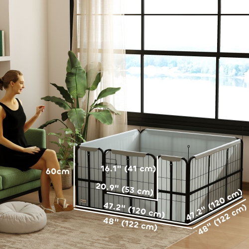 PawHut Whelping Box for Dogs and Puppies, 23.5"H, 4 Panels Puppy Playpen with Windproof Oxford Fabric Cloth, Washable Pee Pad, Pet Playpen with Door,