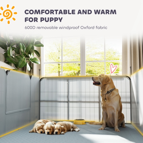 PawHut Whelping Box for Dogs and Puppies, 23.5"H, 4 Panels Puppy Playpen with Windproof Oxford Fabric Cloth, Washable Pee Pad, Pet Playpen with Door,
