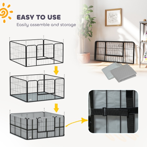 PawHut Whelping Box for Dogs and Puppies, 23.5"H, 4 Panels Puppy Playpen with Windproof Oxford Fabric Cloth, Washable Pee Pad, Pet Playpen with Door,