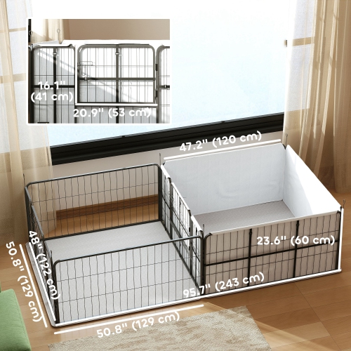 PawHut Whelping Box for Dogs and Puppies, 23.5"H, 7 Panels Puppy Playpen with Windproof Oxford Fabric Cloth, Washable Pee Pad, Pet Playpen with Door,