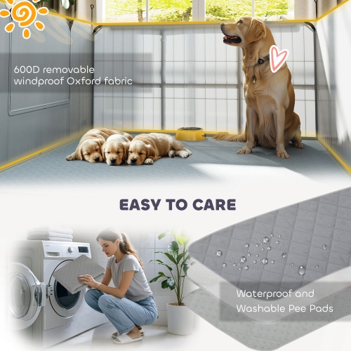 PawHut Whelping Box for Dogs and Puppies, 23.5"H, 7 Panels Puppy Playpen with Windproof Oxford Fabric Cloth, Washable Pee Pad, Pet Playpen with Door,