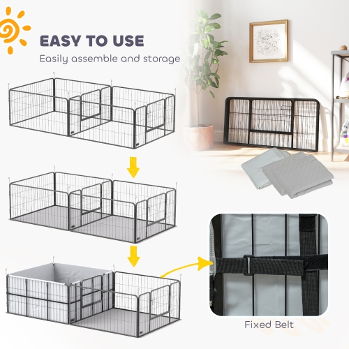 PawHut Whelping Box for Dogs and Puppies, 23.5"H, 7 Panels Puppy Playpen with Windproof Oxford Fabric Cloth, Washable Pee Pad, Pet Playpen with Door,