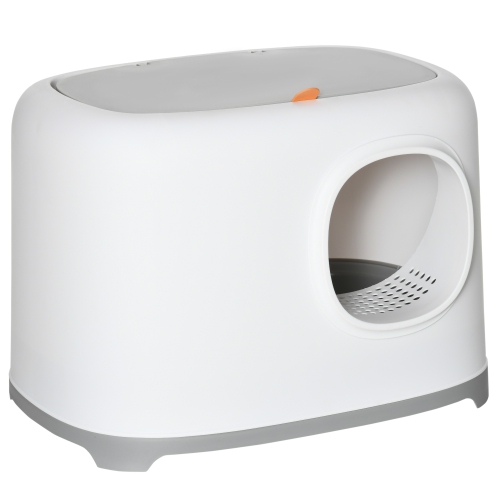 PawHut – Bac à litière pour chats, bac à litière ouvert pour chats avec tunnel anti-sable, cuillère, contrôle des odeurs et facile à nettoyer, blanc
